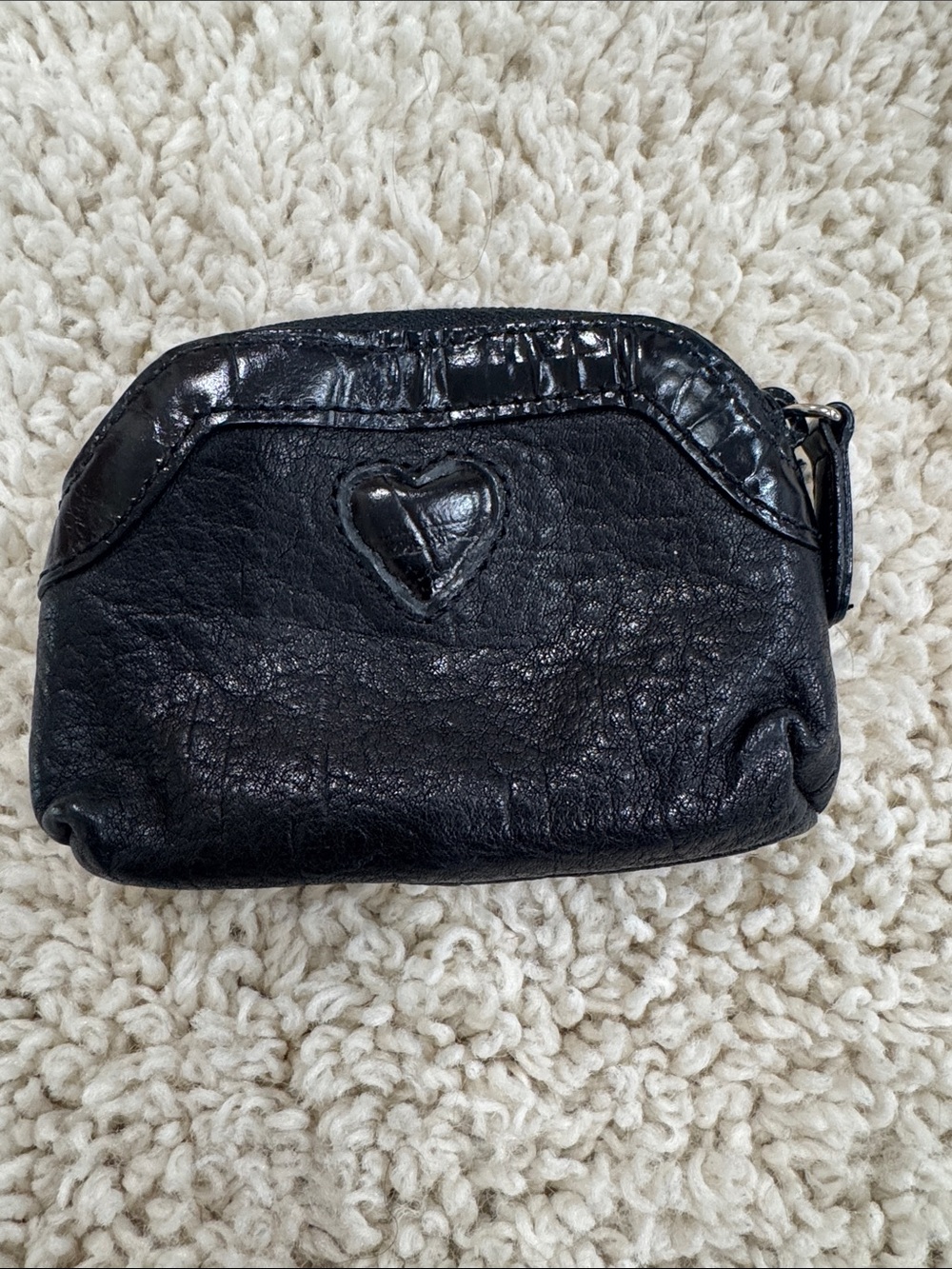 Y2K Vintage Brighton Black Leather Croc Heart Coin Purse Pouch
